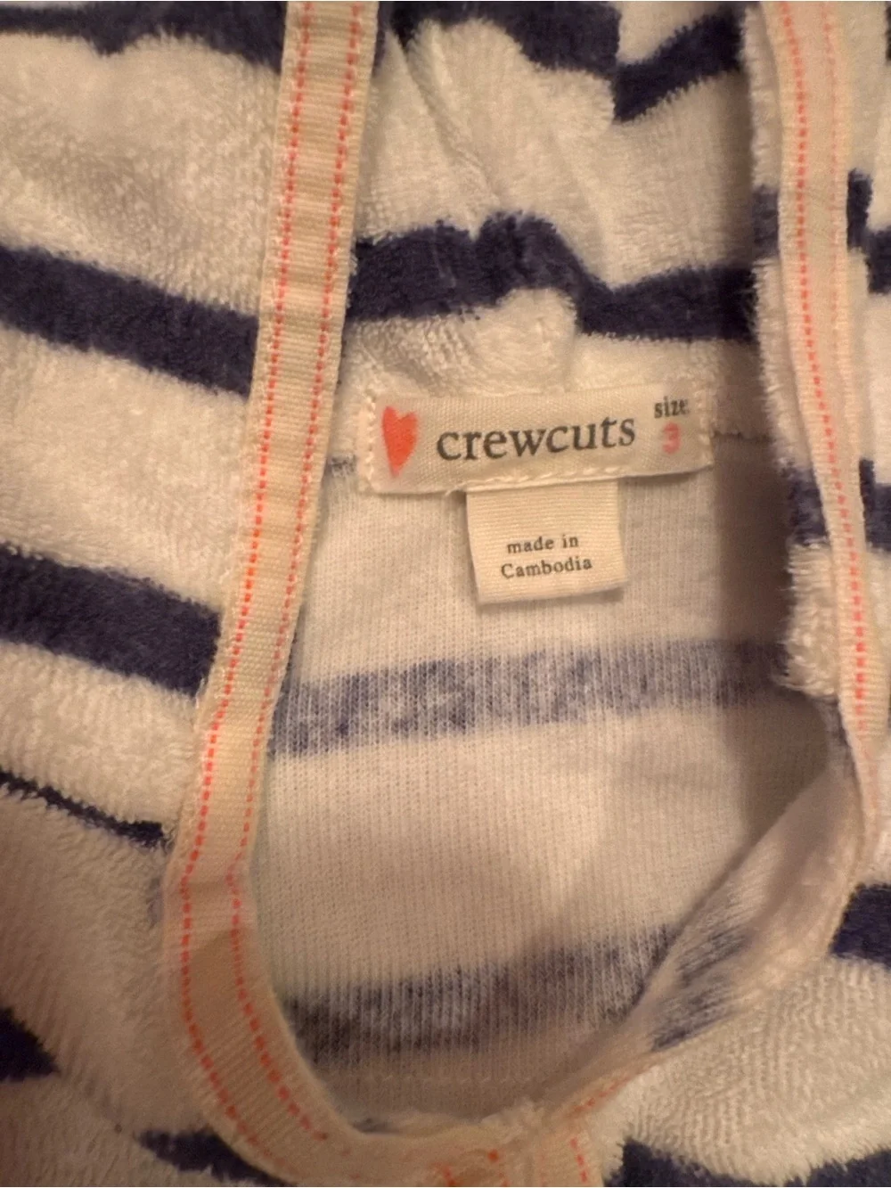 Crewcuts Striped Hooded Terry Tunic in Navy & White with Pale Peach Trim